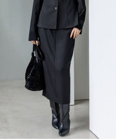 ICB 【裏起毛】 ウォームサテン Iラインスカート ブラック系