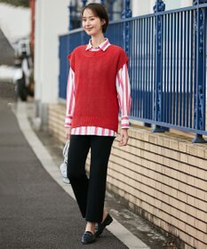 自由区 【XSサイズ～/洗える/セット着用可】ドライコットンハイゲージ フレアシルエット ニットパンツ