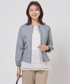 J.PRESS LADIES L TCリネン ドライツイル ノーカラー ブルゾン