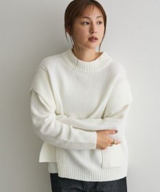 Who not how　　　ハンドステッチ　薄手　ニット　ウール　ブラック AS KNOW AS plus（アズノゥアズプラス）の「◇配色ハンドステッチ