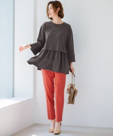 23区 【洗える】リネンレーヨンストレッチ テーパードパンツ