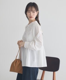 earth music&ecology 【コットン混】レース襟フレアヘムブラウス