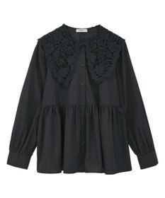 earth music&ecology 【コットン混】レース襟フレアヘムブラウス