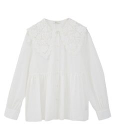 earth music&ecology 【コットン混】レース襟フレアヘムブラウス