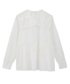 earth music&ecology 【コットン混】レース襟フレアヘムブラウス