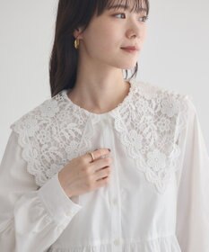 earth music&ecology 【コットン混】レース襟フレアヘムブラウス