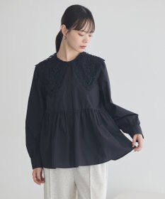 earth music&ecology 【コットン混】レース襟フレアヘムブラウス