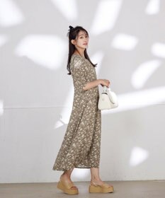 Tiaclasse L 【洗える】ギャザースリーブ花柄ワンピース