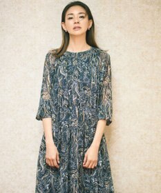 自由区 【SHIHOさん着用】ペイズリープリント ワンピース ネイビー
