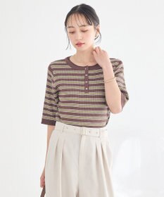 earth music&ecology ヘンリーネック半袖ニットプルオーバー