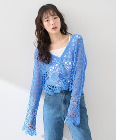 earth music&ecology クロシェ風Ｖネックカーディガン