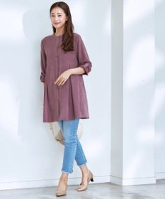 Tiaclasse 【洗える】ピーチスキンシャツチュニックブラウス