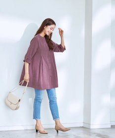 Tiaclasse 【洗える】ピーチスキンシャツチュニックブラウス