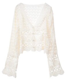 earth music&ecology クロシェ風Ｖネックカーディガン