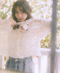 earth music&ecology クロシェ風Ｖネックカーディガン