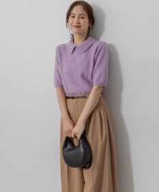 組曲 【加藤ローサさん着用 / 襟取り外し可】スパンコールヤーン 5分袖ニット