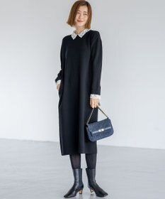 23区 S 【洗える/吊り干しOK】ヴィスコースストレッチ レース襟 ワンピース