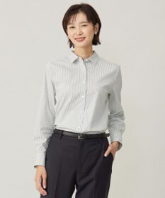 J.PRESS LADIES L 【洗える】BEZコットンナイロン ストライプ シャツカラー ブラウス