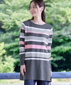 Tiaclasse L 【洗える】マルチボーダーニットチュニック