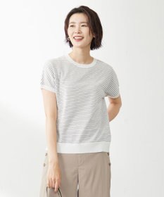 J.PRESS LADIES L 【洗える・抗菌防臭】コットンアセテート ボーダー ドルマン ニット