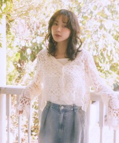 earth music&ecology クロシェ風Ｖネックカーディガン