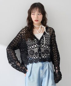 earth music&ecology クロシェ風Ｖネックカーディガン