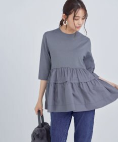 組曲 【UVケア・接触冷感・六分袖】ブラウスコンビ ティアードニット