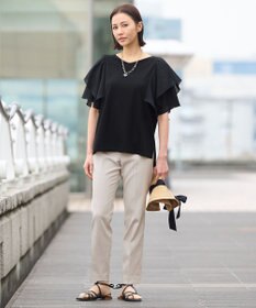 自由区 【XSサイズ~/洗える】ドレーピーポンチラッフルスリーブ カットソー