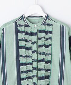 自由区 L 【着映える・涼やか】コットンストライププリントフリル ブラウス