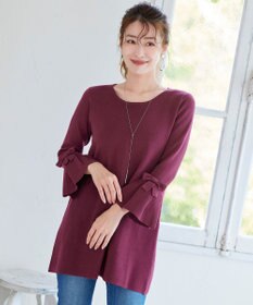 Tiaclasse L 【洗える】ミラノリブ編みのフレア袖ニットチュニック