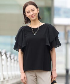 自由区 【XSサイズ~/洗える】ドレーピーポンチラッフルスリーブ カットソー