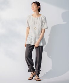 自由区 【洗える】コンビネーションシャーティング ペプラムデザイン カットソー