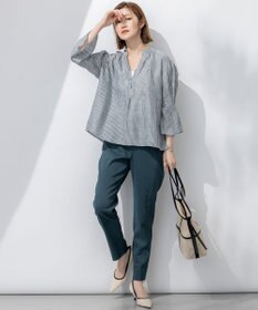 23区 【洗える】リネンレーヨンストレッチ テーパード パンツ