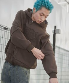 WEGO 【ユニセックス着用ITEM】ダメージアップリケレイヤードZIPパーカー