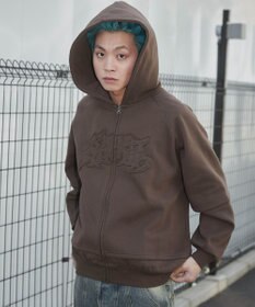 WEGO 【ユニセックス着用ITEM】ダメージアップリケレイヤードZIPパーカー