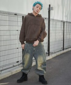 WEGO 【ユニセックス着用ITEM】ダメージアップリケレイヤードZIPパーカー