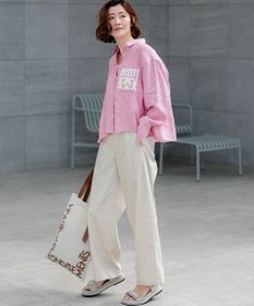 23区 【先行予約】LIBECOリネン ポケット刺繍 クロップドシャツ