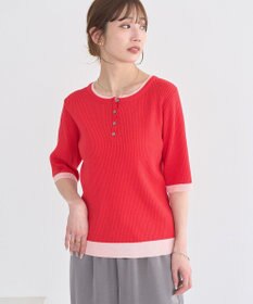 earth music&ecology ヘンリーネック半袖ニットプルオーバー