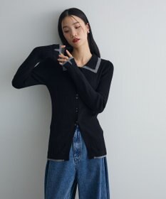 Green Parks 配色レイヤードポロリブニットカーディガン