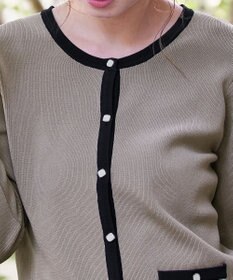 Tiaclasse 【洗える】配色使い総針袖リボンカーデ