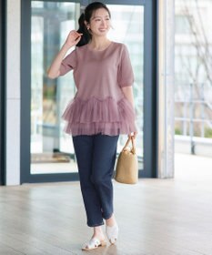 Tiaclasse チュールフリルドッキングニットトップス
