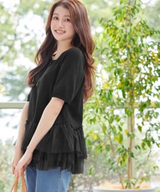 Tiaclasse チュールフリルドッキングニットトップス