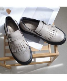 Pointer 日本製 本革フリンジ付き厚底ローファー