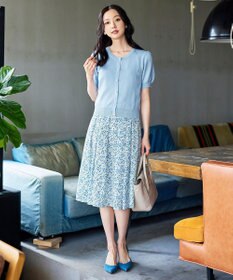 Tiaclasse L 【洗える】ひんやり心地良いパフ袖ニットカーディガン