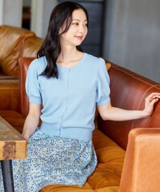 Tiaclasse L 【洗える】ひんやり心地良いパフ袖ニットカーディガン