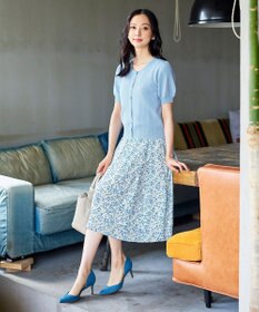 Tiaclasse L 【洗える】ひんやり心地良いパフ袖ニットカーディガン