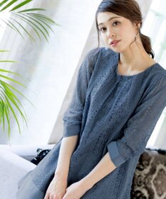 Tiaclasse L 【洗える】レースコンビチュニックブラウス