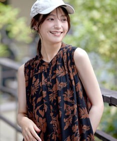 Tiaclasse 【洗える】麻レーヨンボタニカルシャツワンピース