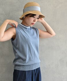 muuc 〈細番手の高級綿糸コットンコーマ糸〉〈洗練された繊維の滑らかな肌触り〉〈お家で洗えるニット〉模様編み ポピーの花リンクス編み ノースリーブブルオーバー