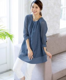 Tiaclasse L 【洗える】レースコンビチュニックブラウス